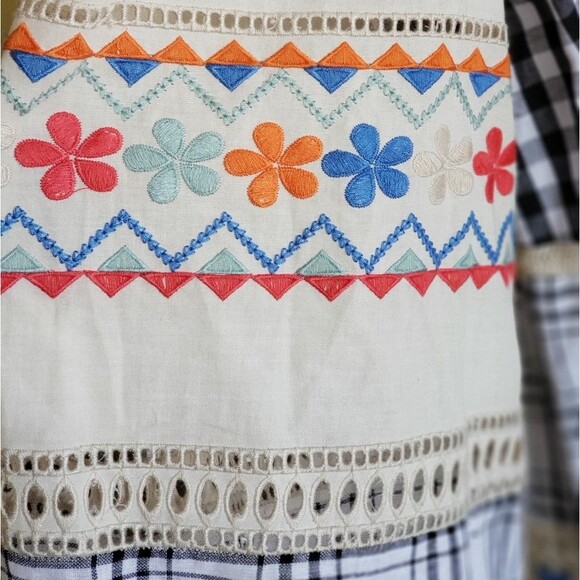 Daniel Rainn Tie Neck Gingham Embroidered Floral Eyelet 100% Cotton Top Large - Picture 9 of 12